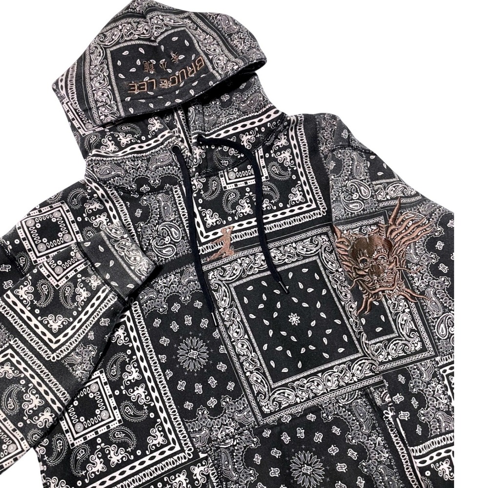 Palace Bruce Lee Bandana Paisley Hoodie Black Dragon Graphic Mens Large L